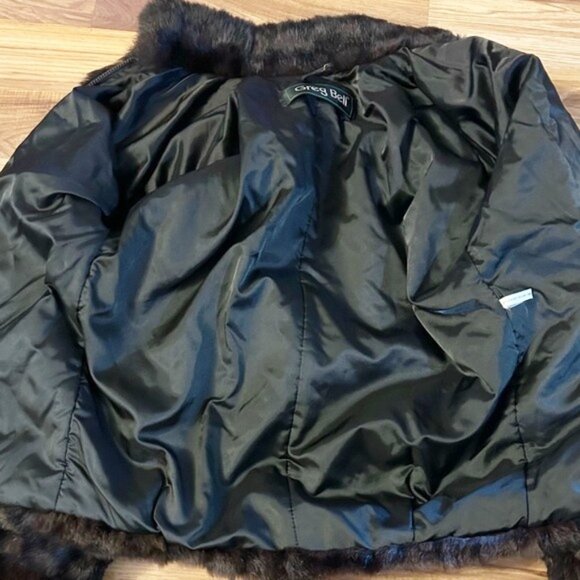 Vintage Retro 80s Greg Bell Mid Length Brown Zip Rabbit Fur Coat~M~ - Picture 8 of 9